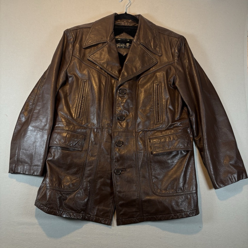 Sears‎ Roebuck The Leather Shop Jacket Mens 44 REG Brown Lined Vintage 70s